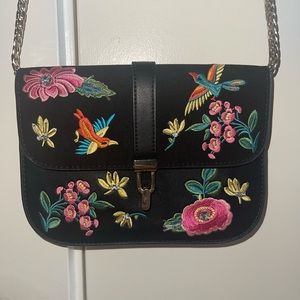 Embroidered Black Cross Body Purse